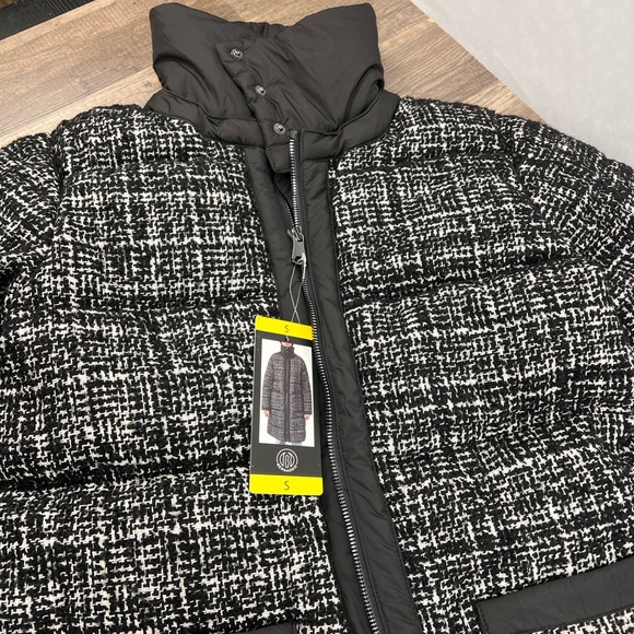 Bernardo Black and Gray Tweed Puffer Jacket - Picture 2 of 6